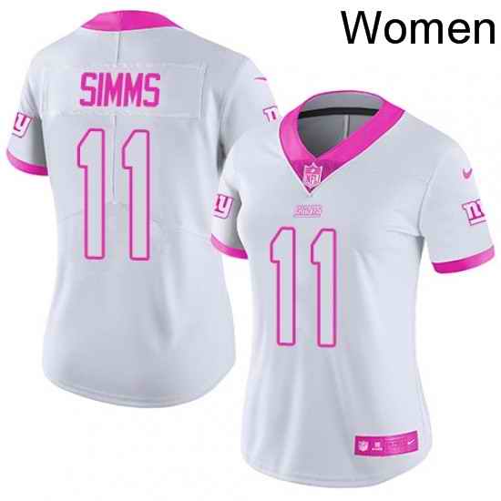 Womens Nike New York Giants 11 Phil Simms Limited WhitePink Rush Fashion NFL Jersey
